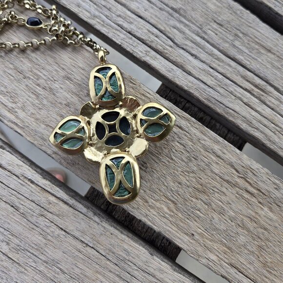 Chico's Goldtone Long Necklace with Chunky Stone Cross Pendant - Picture 6 of 6